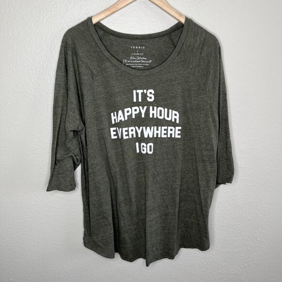 Torrid Womens Graphic "Its Happyhour Everywhere I Go" Short Sleeve Top 2X - Picture 2 of 8